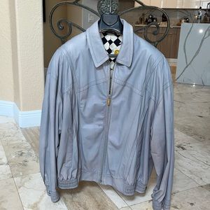 Mens Zilli Leather Silk Jacket Gray Bomber France Great Condition
